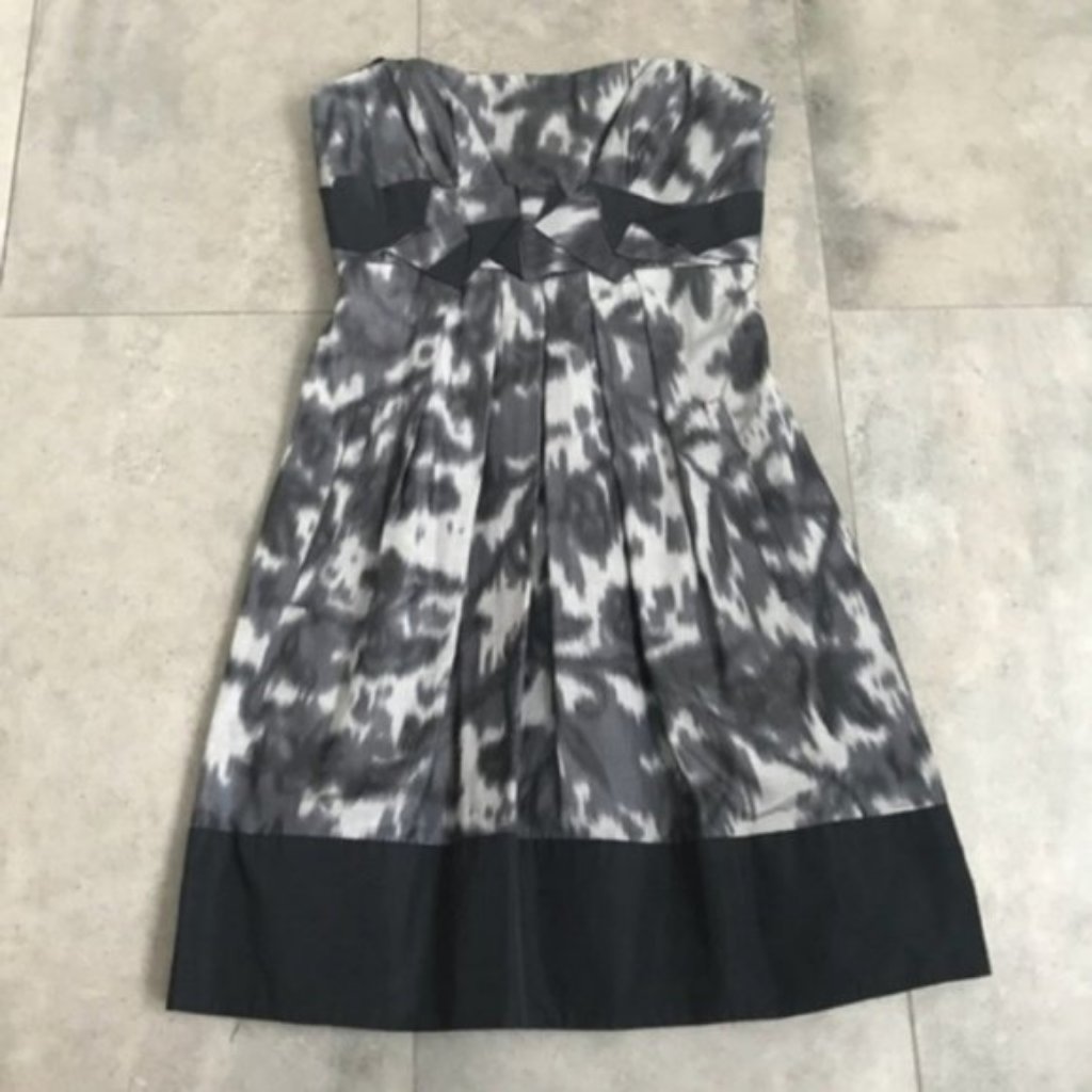 New Bcbgmaxazria Black Gray Strapless Mini Dress 0